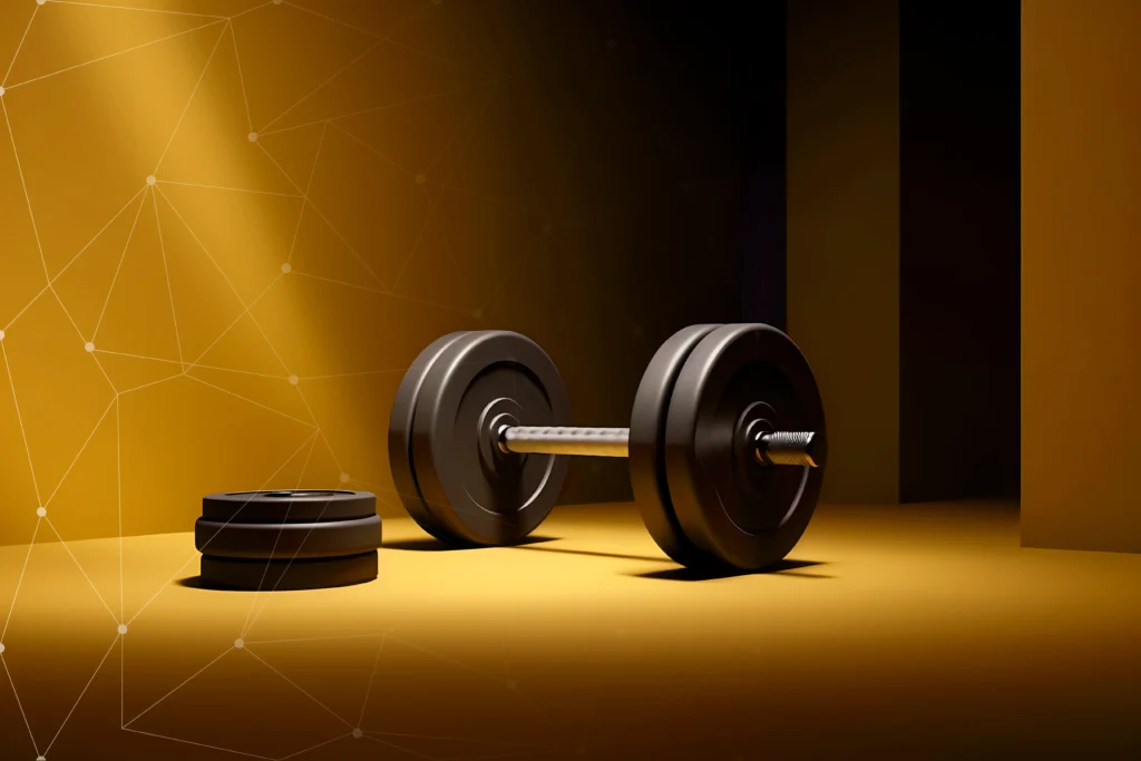 Imagen con pesas de gimnasio en tonos amarillos